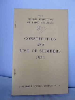 The British Institution Of Radio Engineers - List Of Members 1954