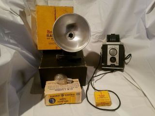 Vintage Brownie Reflex Synchro Model Camera Detachable Flash & Bulbs 70 Yrs.  Old