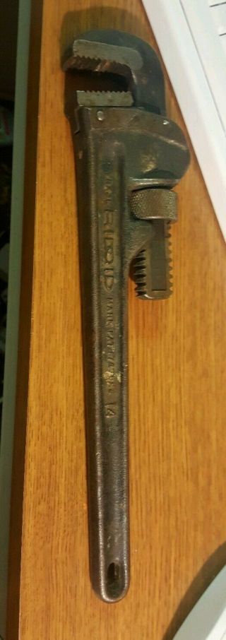 Rigid 14 vtg Pipe Wrench old tools heavy duty large from grandpas toolbox 5