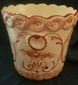Vintage Hand Painted Floral Pink & White Portugese 492 Ceramic Planter