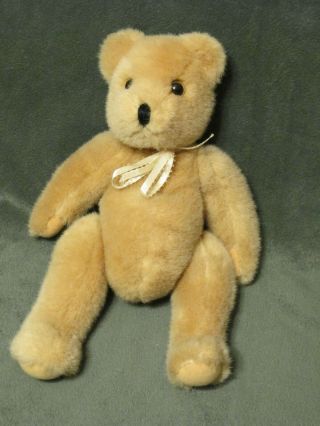Ty Vintage Plush Tan Teddy Bear 11 " Jointed 1987 Yellow Bow