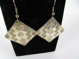 Vintage Sterling Silver Navajo Spider Woman Cross Symbol Earrings
