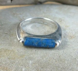 Vintage 925 Sterling Silver Blue Lapis Lazuli Bar Cut Ring Size 7 447