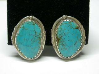 Vintage Navajo Turquoise Sterling Silver Clip On Earrings 2