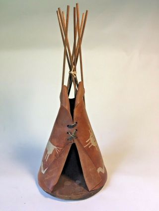 Vintage Display Doll Leather & Wood Play Tent Teepee Tepee Tipi Indian 12 " Tall