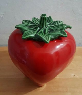 Vintage Red Bell Pepper Tomato Ceramic Cookie Jar Unique 9 " X 7.  6 "