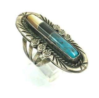 Large Vintage Native American Sterling Silver Multi - Stone Ring