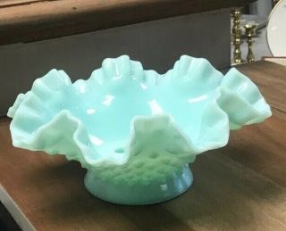 Vintage Fenton Pastel Green Blue Milk Glass Hobnail Ruffled Epergne Bowl Base
