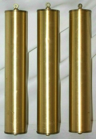 SET OF 3 HEAVY VINTAGE BRASS CYLINDER WEIGHTS FOR WEIGHT DRIVEN CLOCK MOVEMENT 5
