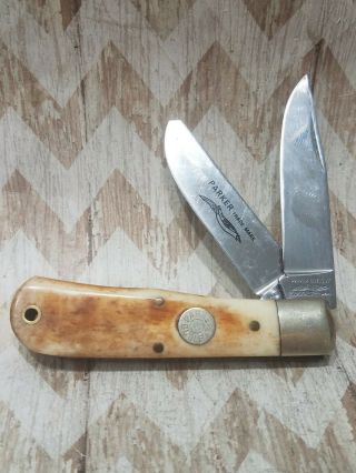 Vintage Parker Cut Co Appaloosa Bone Bullet Trapper Pocket Knife