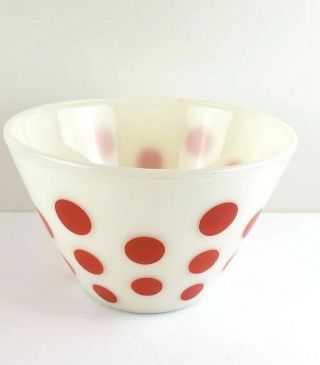 Vintage Fire King White Red Polka Dot 9 " Diameter Mixing Bowl Oven Ware Large
