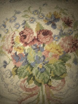 Set Of Two Vintage Blue Floral Flowers Needlepoint Pillow Pillows Velvet Backs 3