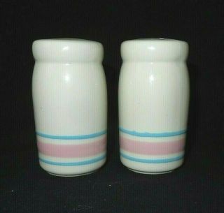 Vintage Mccoy Pottery Pink & Blue Stripe Salt & Pepper Shakers Stoneware