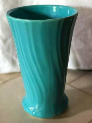 Vintage Bauer Usa Pottery 10 Inch Turquoise Vase Ca.  1950s
