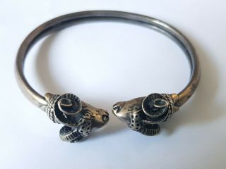 Lovely Ladies Vintage Silver Torque Bangle With Rams Heads