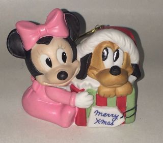 Vintage Christmas Tree Ornament Babies Minnie & Pluto 1984 Disney Korea