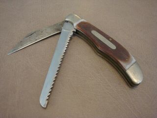 Vintage Schrade Usa Old Timer 2250t 2 Blade Folding Knife With Saw Blade