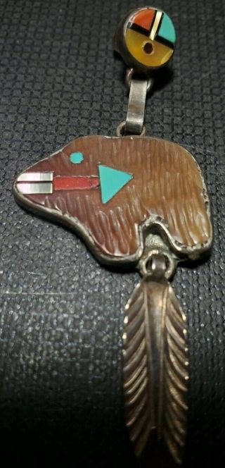 Vintage Zuni Sterling Silver Dangle Native American earrings.  turqoise.  coral. 6
