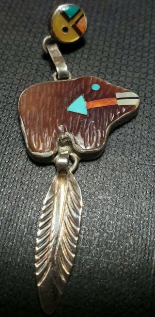 Vintage Zuni Sterling Silver Dangle Native American earrings.  turqoise.  coral. 7
