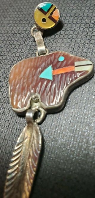 Vintage Zuni Sterling Silver Dangle Native American earrings.  turqoise.  coral. 8