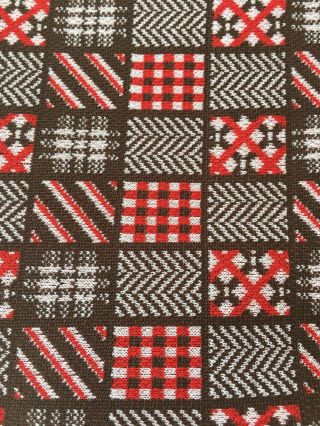 Vintage 70s Polyester Double Knit Fabric Remnant Retro Brown Red Plaid 60 " X 96 "