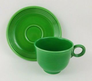 Fiestaware Vintage Medium Green Footed Tea Cup And Saucer Set Fiesta - Hlc