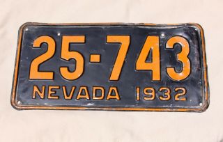 Vintage Nevada 1932 License Plate Orange On Black