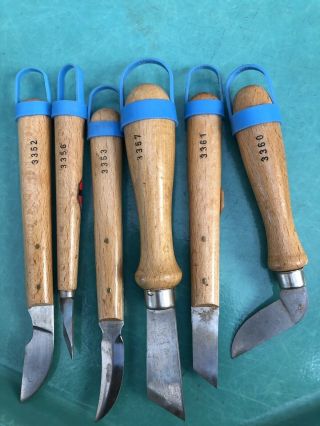 Vtg.  F.  W.  B Hirsch Werkzeuge 6 Piece CHIP WOOD CARVING KNIFE SET - Germany 2