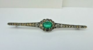 Fine Lovely Vintage Art Deco Sterling Silver & Emerald Paste Pin Brooch 4.  7g 2