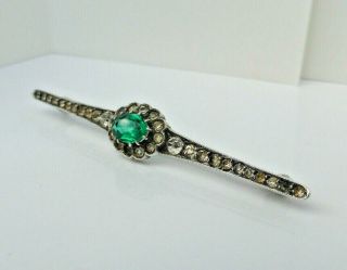 Fine Lovely Vintage Art Deco Sterling Silver & Emerald Paste Pin Brooch 4.  7g 3