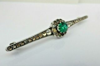 Fine Lovely Vintage Art Deco Sterling Silver & Emerald Paste Pin Brooch 4.  7g 4