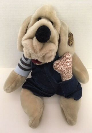 1981 Ganz Wrinkles Puppet Puppy Dog Boy Denim Romper Bone Vintage Stuffed Animal