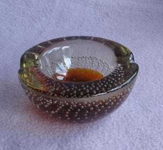 Vintage 1950s Modernist Murano Controlled Bubble Amber Glass Ashtray Bowl
