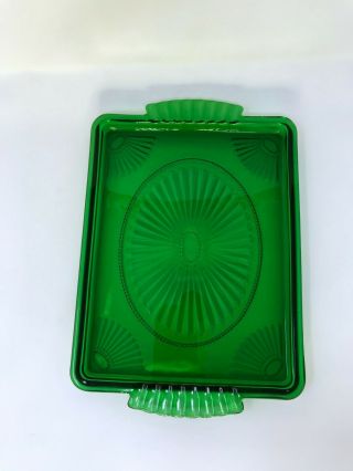 Vintage Avon Forest Emerald Green Glass Vanity Tray Serving Platter Mid - Century