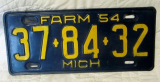 Estate Vintage 1954 Michigan License Plate - Farm
