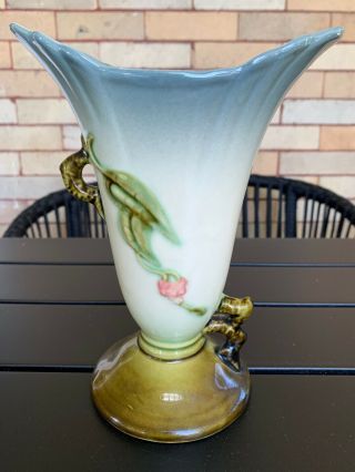 Vintage Ceramic Hull Pottery Floral Vase Green Blue W - 8 2
