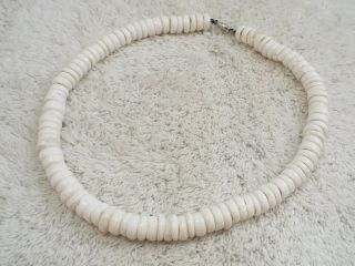 Vintage Large White 1/2 " Cap Puka Shell Necklace (a44)