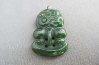 Vintage Hand Carved Green Jade Tribal Tiki Pendant