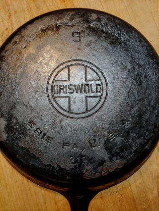 Vintage Griswold 9 Cast Iron Skillet Block Logo 710 Erie Pa Usa Pan