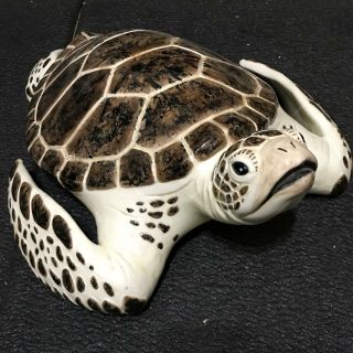 Vtg Huge 20” Nautical Sea Turtle Ceramic Pottery Art Statue Sculpture