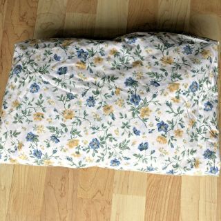 Vintage Laura Ashley Twin Fitted Sheet 50/50 Cotton/poly Blue Yellow Floral Vguc