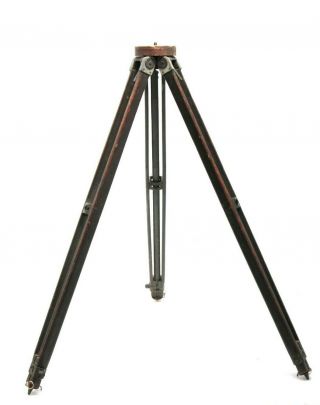 Vintage Heavy Duty Wood & Brass Tripod For Camera/surveying/lamp