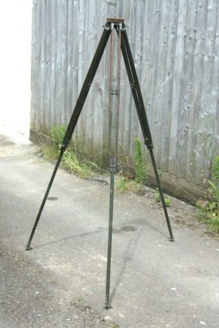 vintage heavy duty WOOD & BRASS tripod for camera/surveying/lamp 2
