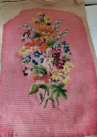 Vintage Rose Floral Bouquet Completed Needlepoint Chair Back Seat Tapestry