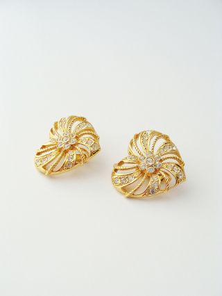 AVON Rhinestone Heart Earrings … Vintage Clip On Earrings … Signed,  Gold Tone 5