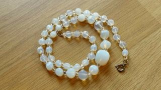 Czech Vintage Art Deco Moonstone Glass Bead Necklace Signed 2
