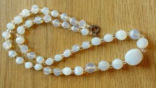 Czech Vintage Art Deco Moonstone Glass Bead Necklace Signed 3
