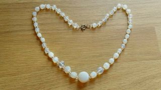 Czech Vintage Art Deco Moonstone Glass Bead Necklace Signed 4