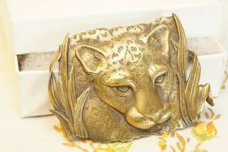 Vintage Jj Jonette Cat Brooch,  Jungle Cat,  Large Gold Tone,  Leopard Brooch,  80 