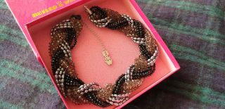 VINTAGE BUTLER & WILSON FRESH WATER PEARL,  CRYSTAL PLAITED WIDE CHOKER NECKLACE 3